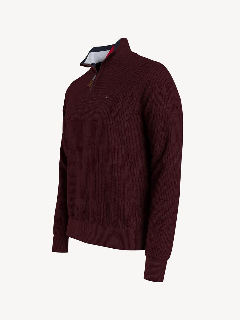 Férfi Tommy Hilfiger Essential solid quarter-zip Pulóverek Bordó | HU 946EBC